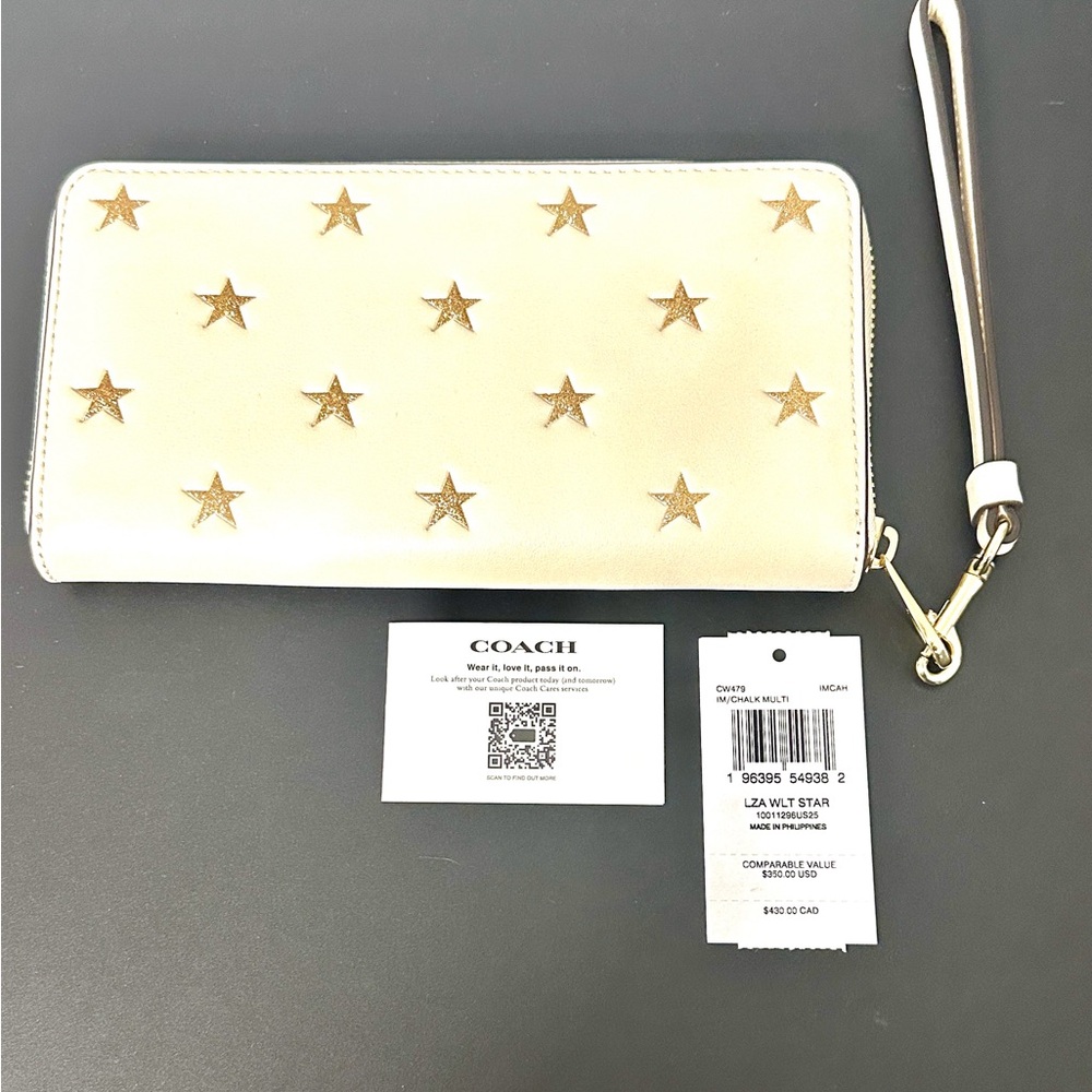 Coach Cream Star-Embellished Large Leather Wallet w Strap. NWT. Limited Edition - Picture 7 of 16